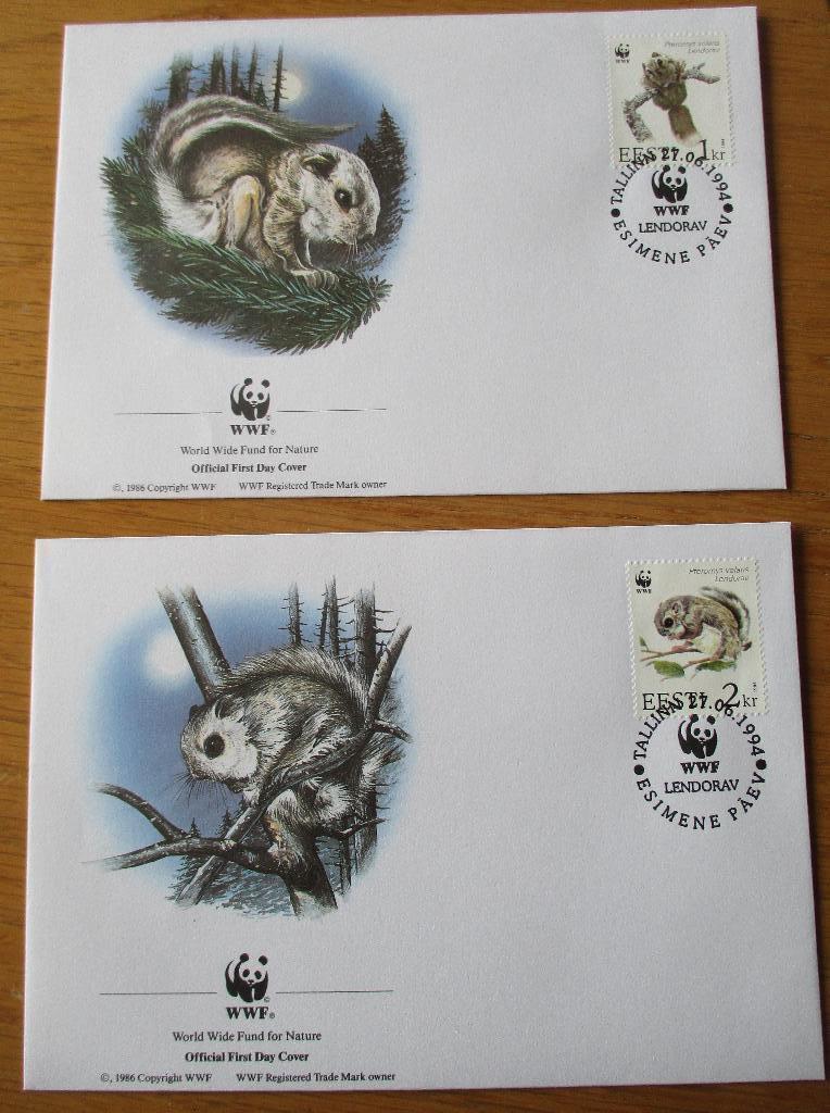 Estland, WWF serie FDC's Europese vliegende eekhoorn, 1994, Ophalen of Verzenden, Gestempeld, Dier of Natuur