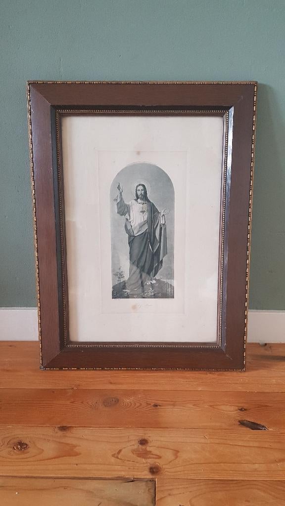 Schilderij met fotogravure Jezus - Ernst Deger Pinx, Ophalen of Verzenden, Gebruikt, Overige typen, Christendom | Katholiek