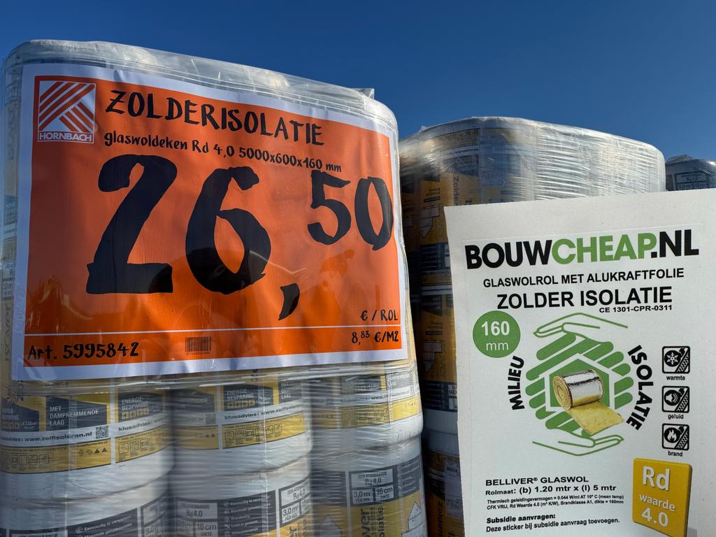 Zolderisolatie met aluminiumfolie €.6.35 per m2, Doe-het-zelf en Verbouw, Isolatie en Afdichting, Dakisolatie, Verzenden, 12 cm of meer