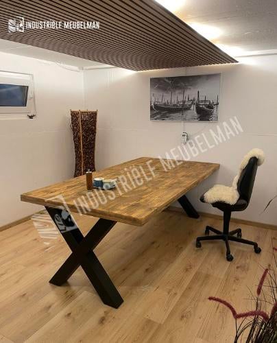 Steigerhouten Vergadertafel Eettafel Eetkamertafel Bureau, Verzenden, Nieuw, Teakhout, Industrieel Robuust Landelijk Hout Staal