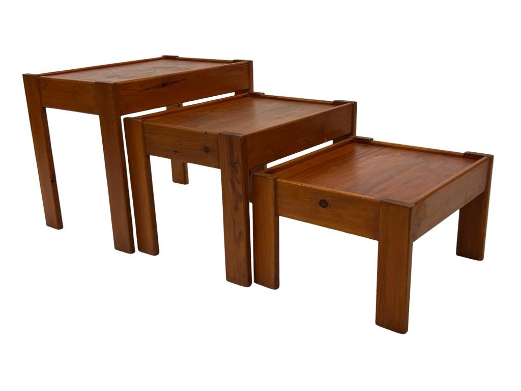 Vintage set van 3 bijzettafels nesting grenen hout jaren 60, Huis en Inrichting, Tafels | Bijzettafels, Gebruikt, Rechthoekig