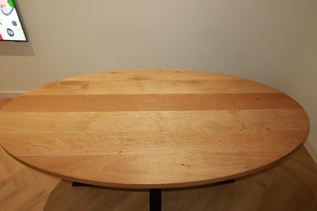 Magna eettafel ovaal 180x95 | 40mm massief | zwarte spinpoot, Huis en Inrichting, Eikenhout, 50 tot 100 cm, Zo goed als nieuw