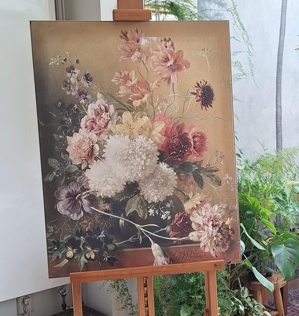 Textielprint in frame Stilleven met Bloemen 80x64, Ophalen, Zo goed als nieuw, Schilderij, 75 cm of meer