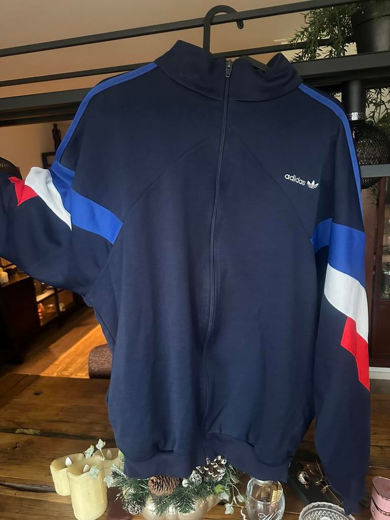 donker blauw adidas vintage trainingsjack maat m/l, Ophalen of Verzenden, Zo goed als nieuw, Algemeen, Maat 48/50 (M)