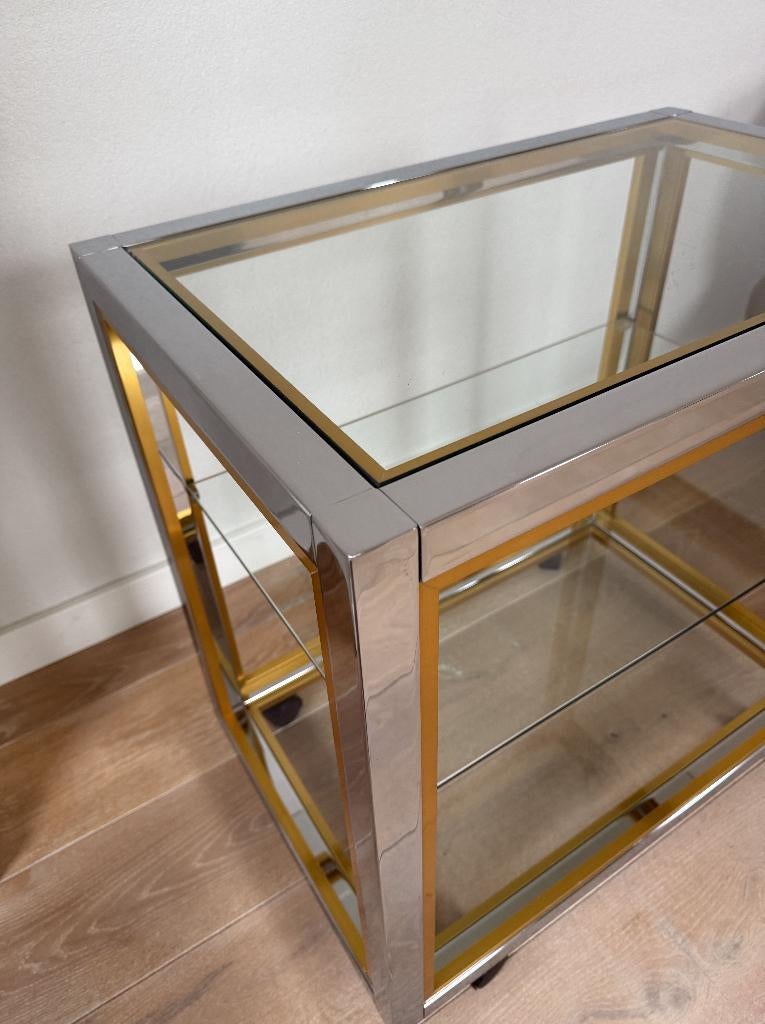 Trolley serveerwagen barcart chroom Italiaans Renato Zevi, Huis en Inrichting, Ophalen, 50 tot 100 cm, Italiaans modern design vintage retro minimalistisch