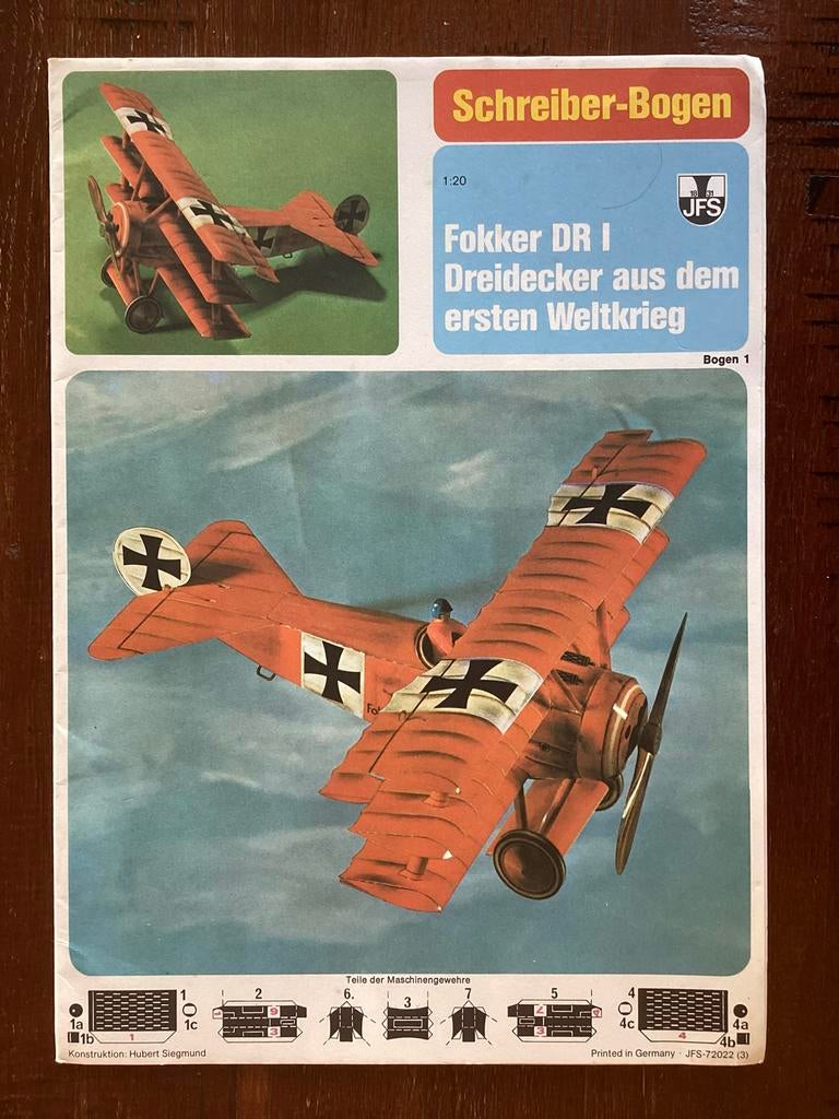 Bouwplaat Fokker DR 1 - Von Richthofen, Overige merken, 1:32 tot 1:50, Overige typen, Nieuw
