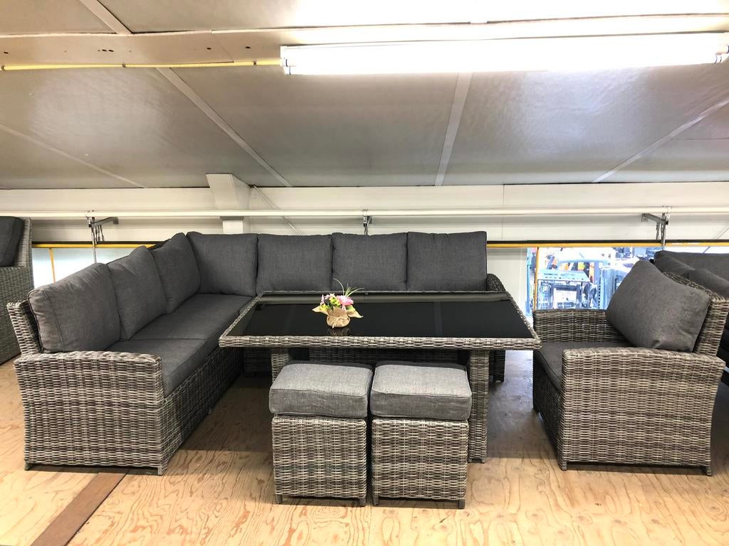 Dining loungeset Wicker Hoekbank Diningtafel Stoel krukjes, Tuin en Terras, Tuinsets en Loungesets, Ophalen, Nieuw