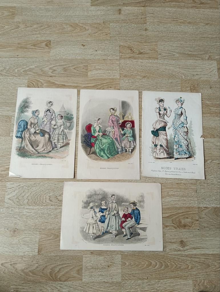 Antieke Franse Modeprent, Antiek en Kunst, Ophalen of Verzenden