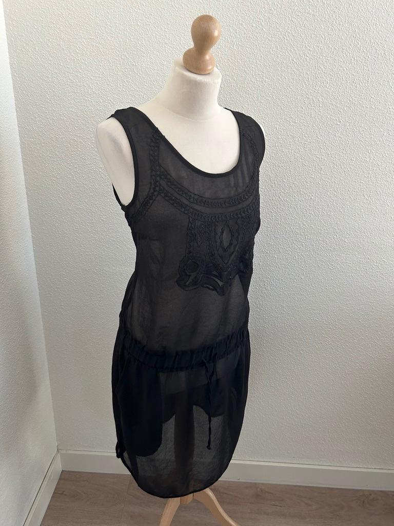 Leuke zwarte overgooier maat 40 zomer jurk badkleding 2230, Maat 38/40 (M), Zwart, Onbekend, Ophalen of Verzenden