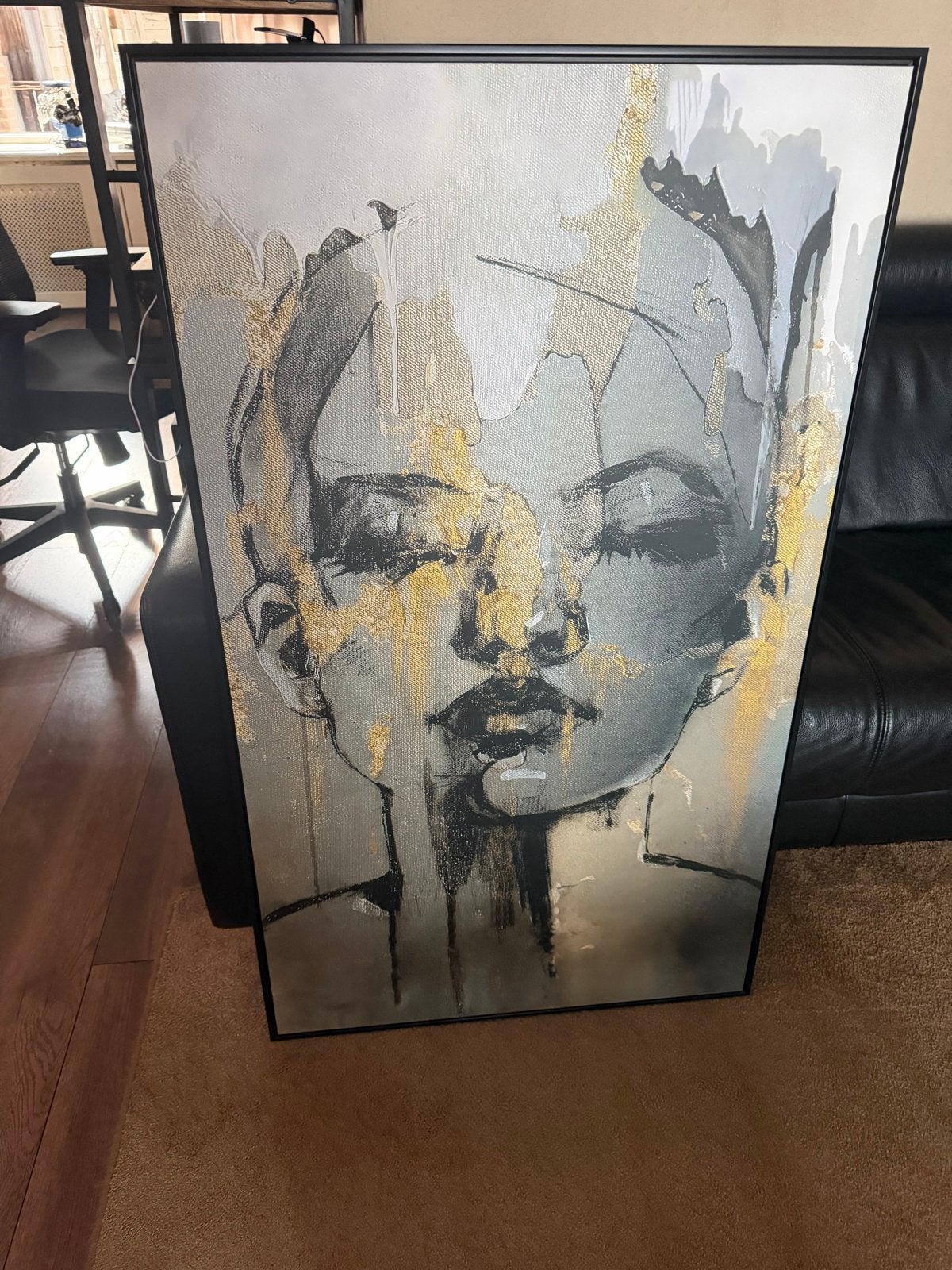 Modern Portret Schilderij - Abstracte Vrouw met Goudaccenten, Ophalen, Acrylverf, Ingelijst, Portret