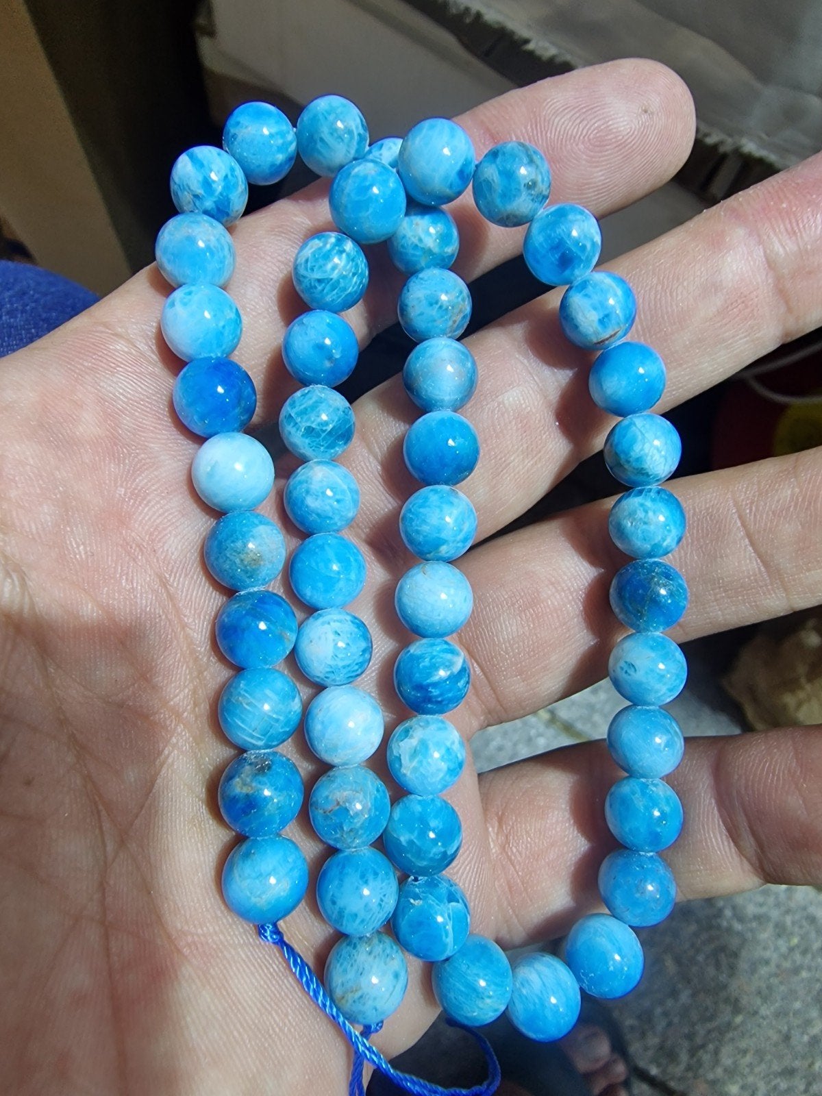 8mm Natuurlijke Kattenoog Blauwe Apatiet Kristal Kralen N500, Overige materialen, Edelsteenstraat 10, 1234 AB Kristalstad, Blauw