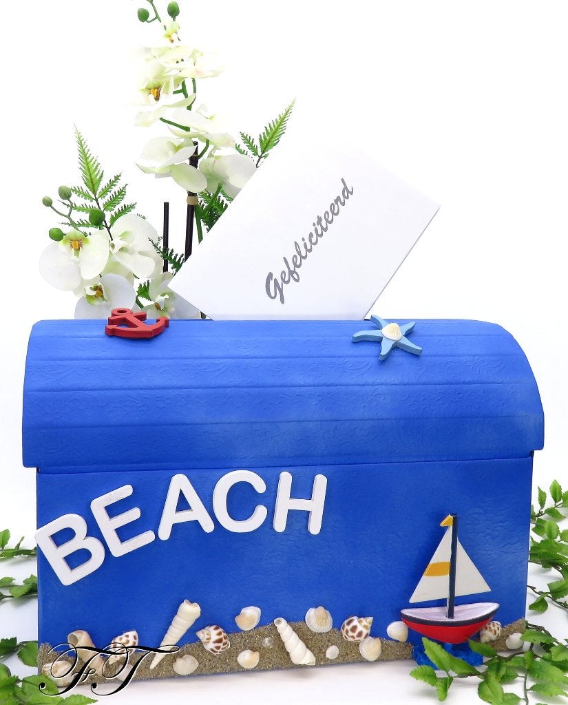 Prachtige blauwe zee thema enveloppendoos., Hobby en Vrije tijd, Feestartikelen, Ophalen of Verzenden, Nieuw, Feestartikel, Geboorte of Huwelijk