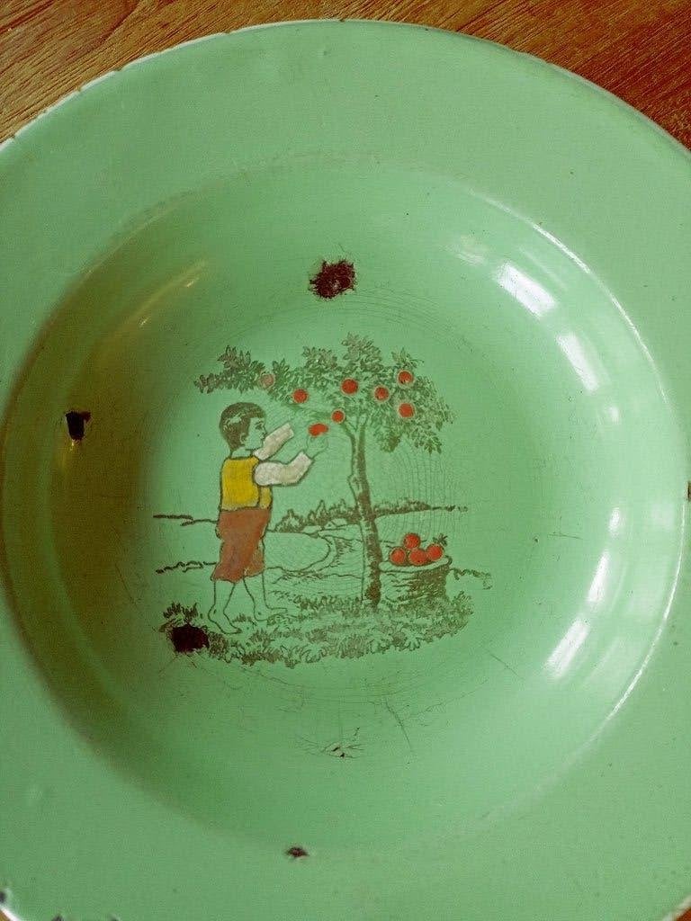 oud Duits emaille kinder/eet/bordje groen 1930, Antiek en Kunst, Ophalen of Verzenden