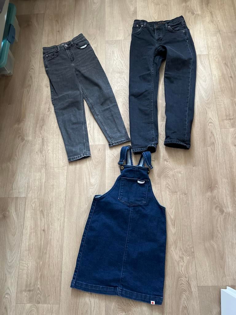 Jeans rokje en 2 zwarte broeken - Maat 134, Ophalen of Verzenden, Zo goed als nieuw, Meisje, Broek