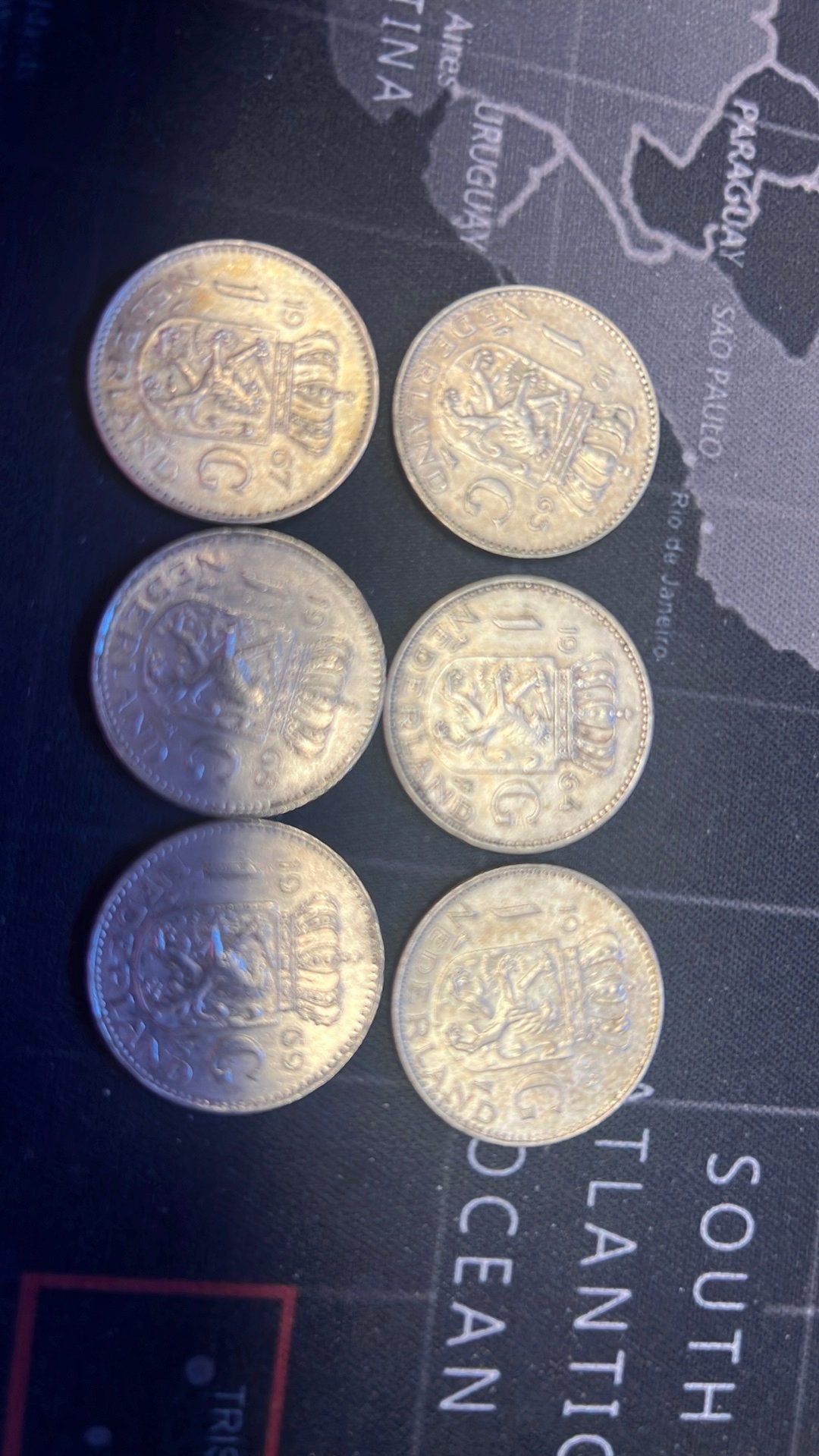 Reeks Zilveren gulden 63,64,65,67,68,69. Koningin Juliana, Postzegels en Munten, Ophalen, 1 gulden, Koningin Juliana, Setje