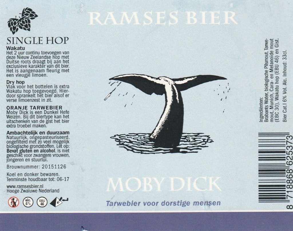 bieretiket Nederland Ramses Moby Dick, Verzenden, Nieuw, Overige typen, Overige merken