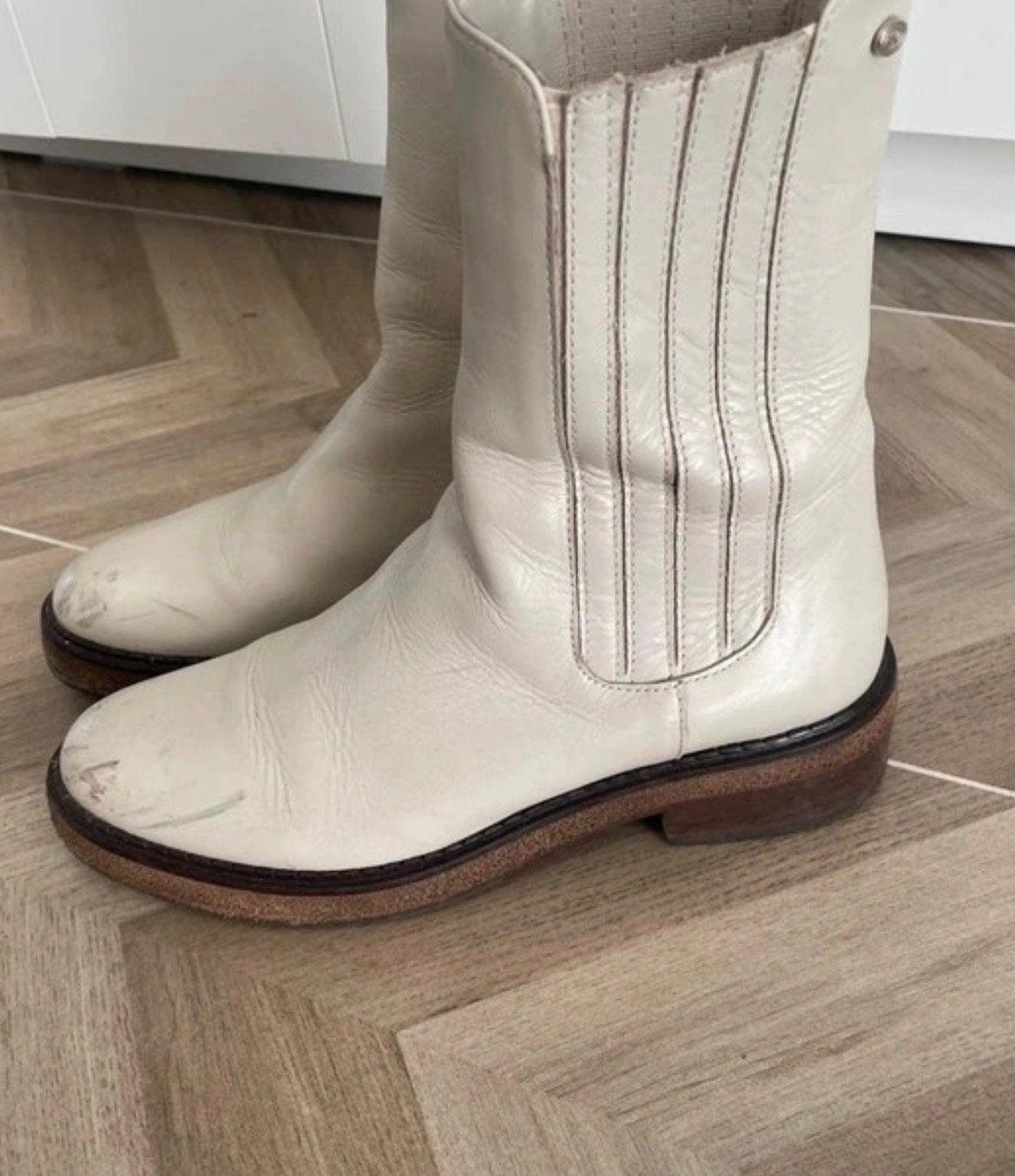 Cream Leather Chelsea Ankle Booths, W38, Ophalen of Verzenden, Zo goed als nieuw