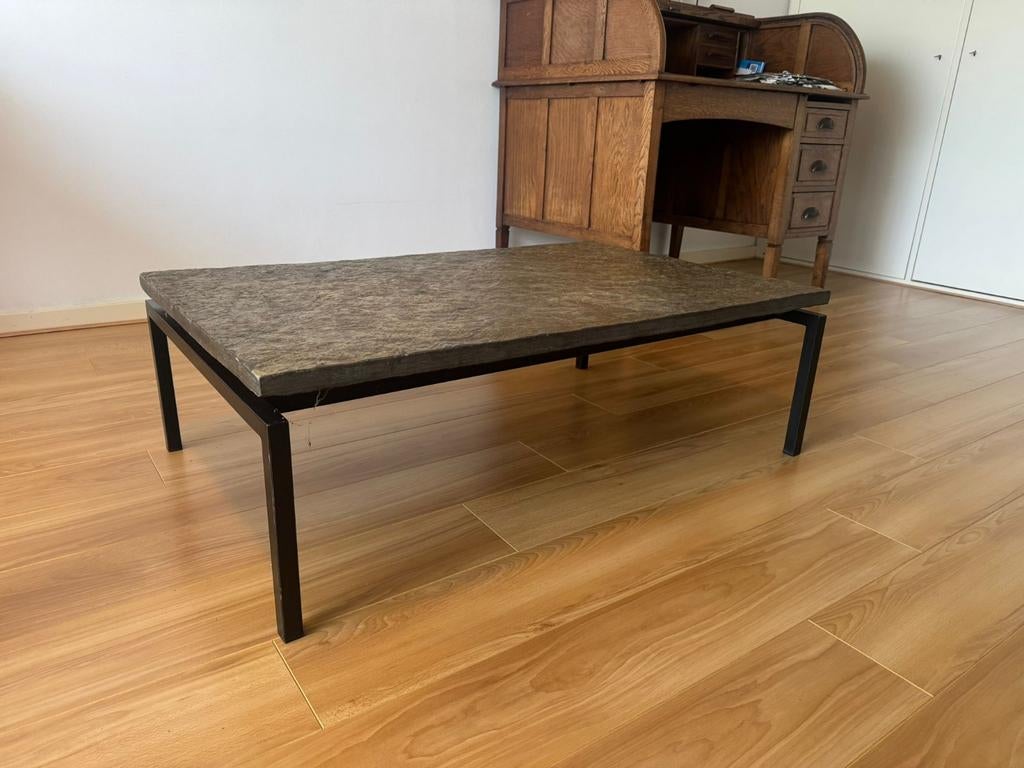 Vintage leistenen salontafel, Ophalen of Verzenden, 25 tot 50 cm, Rechthoekig, 100 tot 150 cm