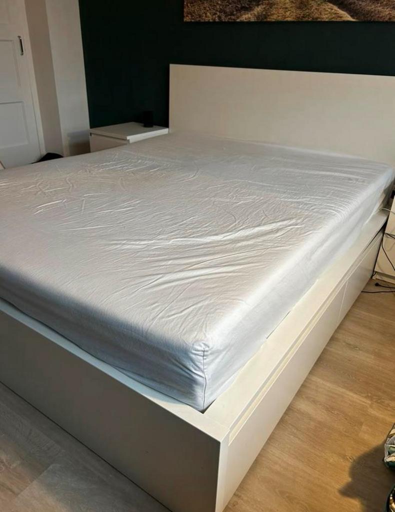 Hoge malm, 2 lades, bodems, afleveren mogelijk, Gebruikt, Wit, Tweepersoons, Ophalen of Verzenden