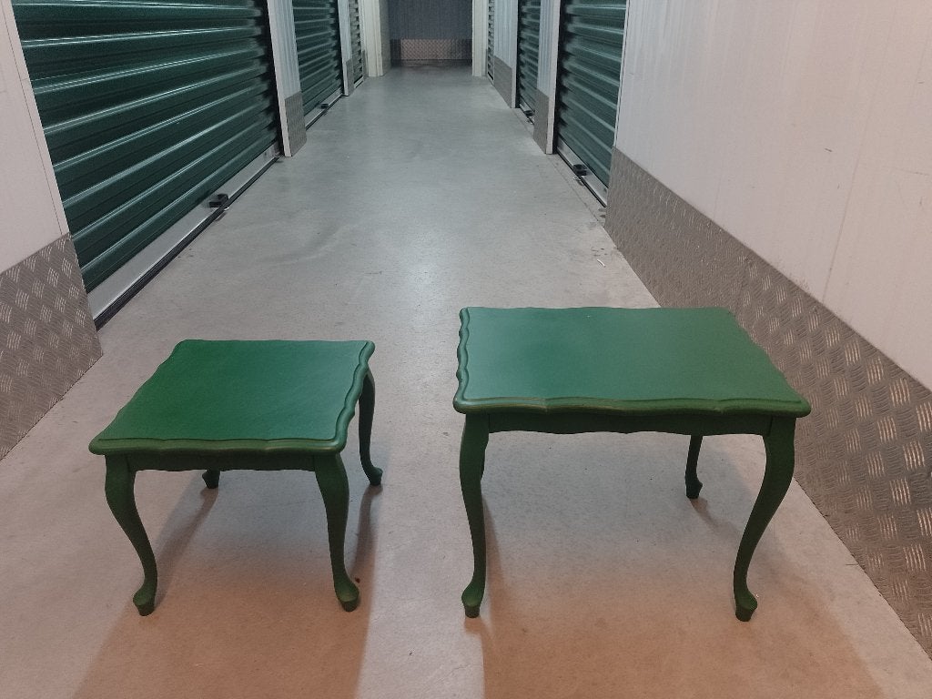 2 Groene bijzettafeltjes, Overige materialen, Minder dan 55 cm, Gebruikt, Rechthoekig