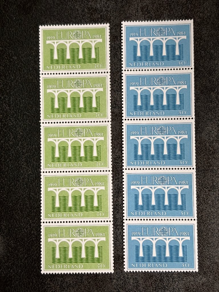 1984 Rolzegels strip van 5: 1307R-1308R Europazegels, Ophalen of Verzenden, Na 1940, Postfris