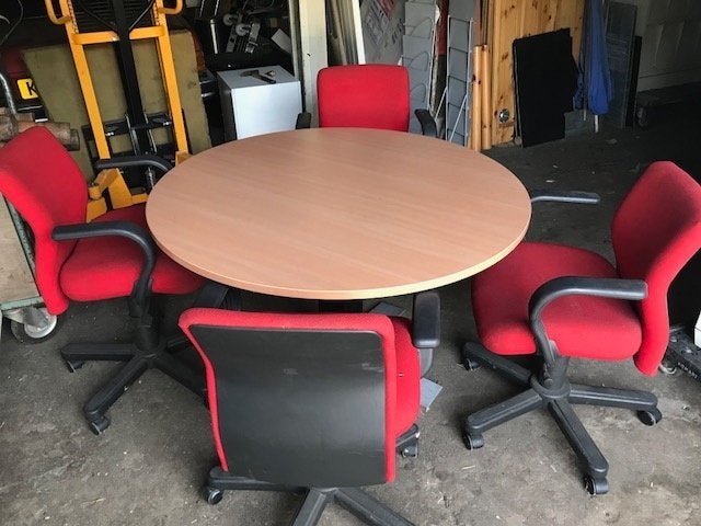 ronde kantoor tafel met 4 stoelen, Ophalen, Gebruikt, 100 tot 150 cm, 200 cm of meer