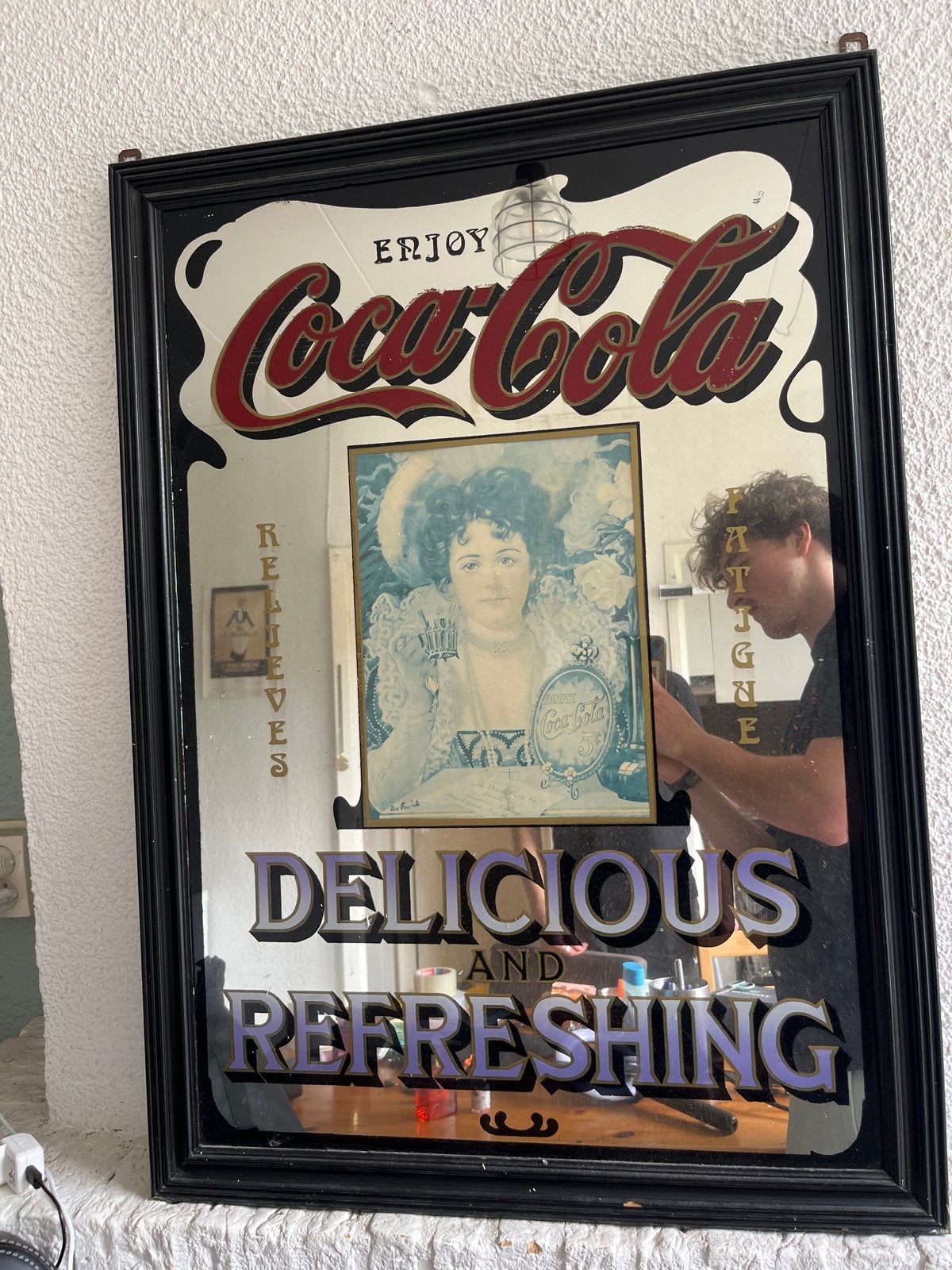 Vintage Coca-Cola spiegel - Delicious and Refreshing, Ophalen, Rechthoekig, 50 tot 100 cm, 100 tot 150 cm
