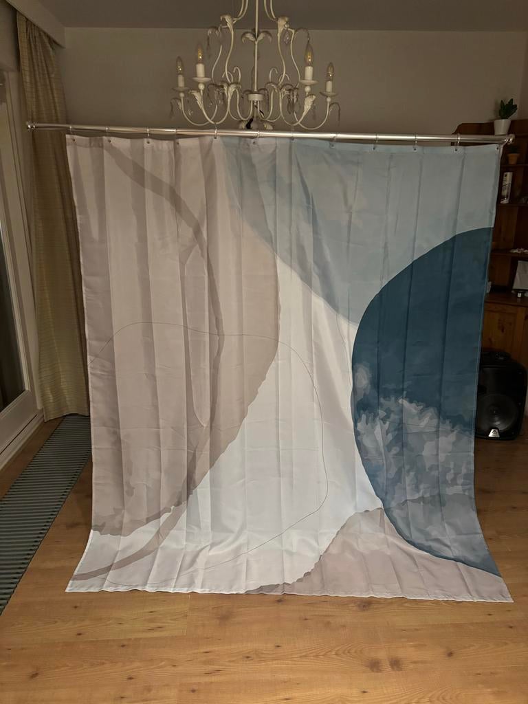 Douchegordijn met uitschuifbare stang - 180x200 cm, Ophalen, Zo goed als nieuw, Blauw, Overige typen