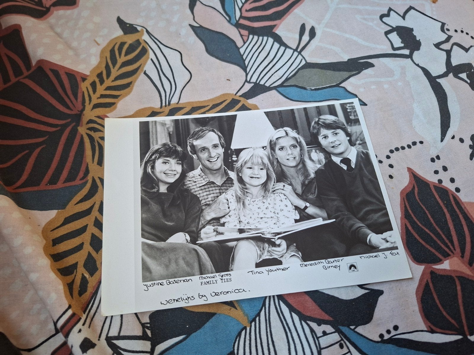 Zwart-wit foto van de cast van Family Ties, Ophalen, Gebruikt, 1980 tot heden, Foto