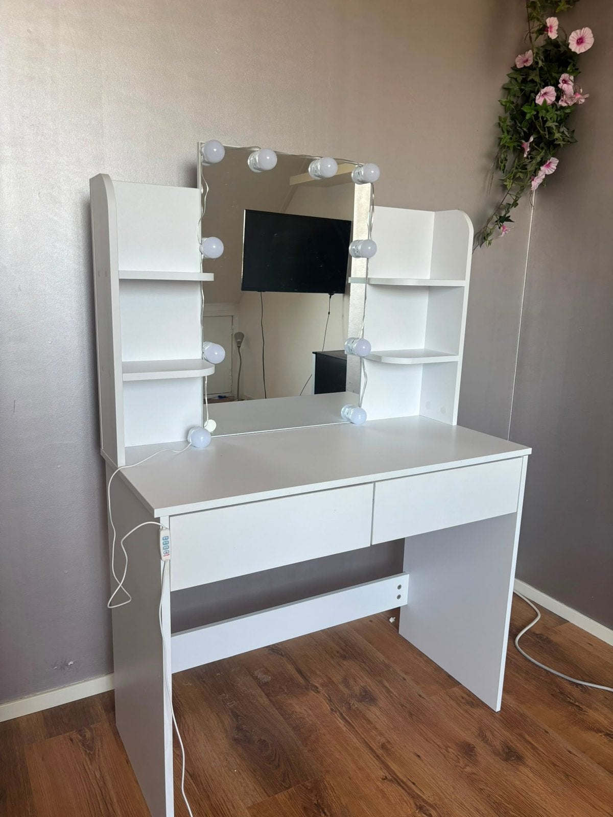 Kaptafel met spiegel en verlichting, Ophalen, 50 tot 100 cm, Zo goed als nieuw, Hout