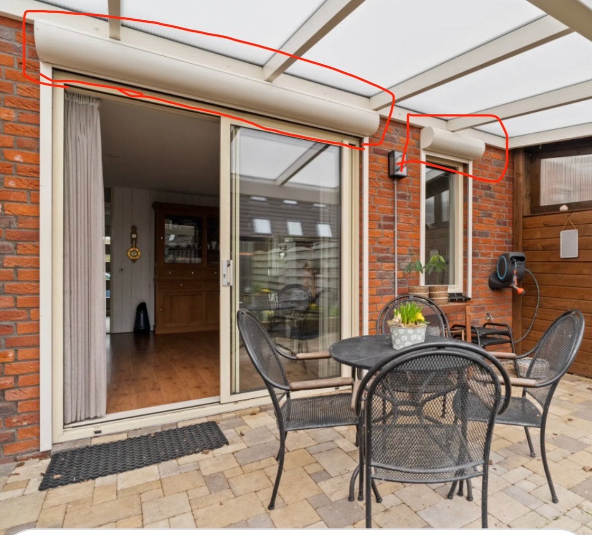 Elektrische rolluiken voor terrasoverkapping, Ophalen, Gebruikt, Crème of Beige, 200 cm of meer