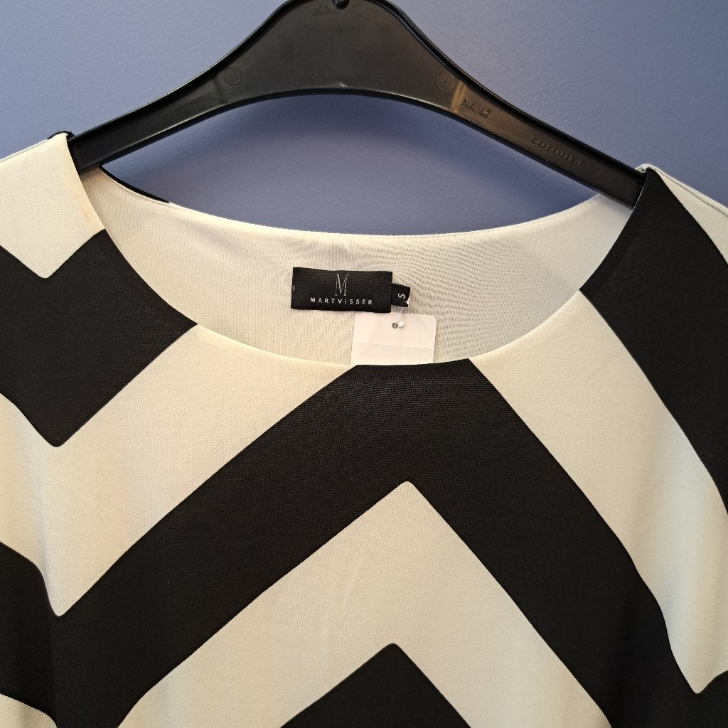 Mart Visser jurk creme wit / zwart zigzag patroon 36 43020, Mart Visser, ., Wit, Ophalen of Verzenden
