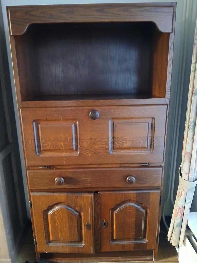 Vintage eikenhouten secretaire kast met opbergruimte, Ophalen, Gebruikt