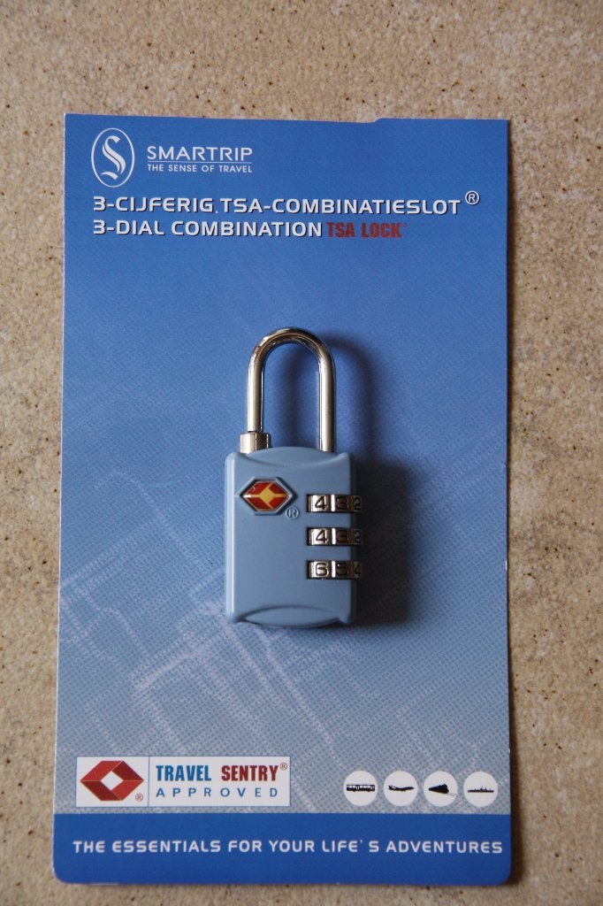 Smartrip TSA combinatieslot blauw met 3 cijfercode, Ophalen of Verzenden, Zo goed als nieuw, Metaal, Slot