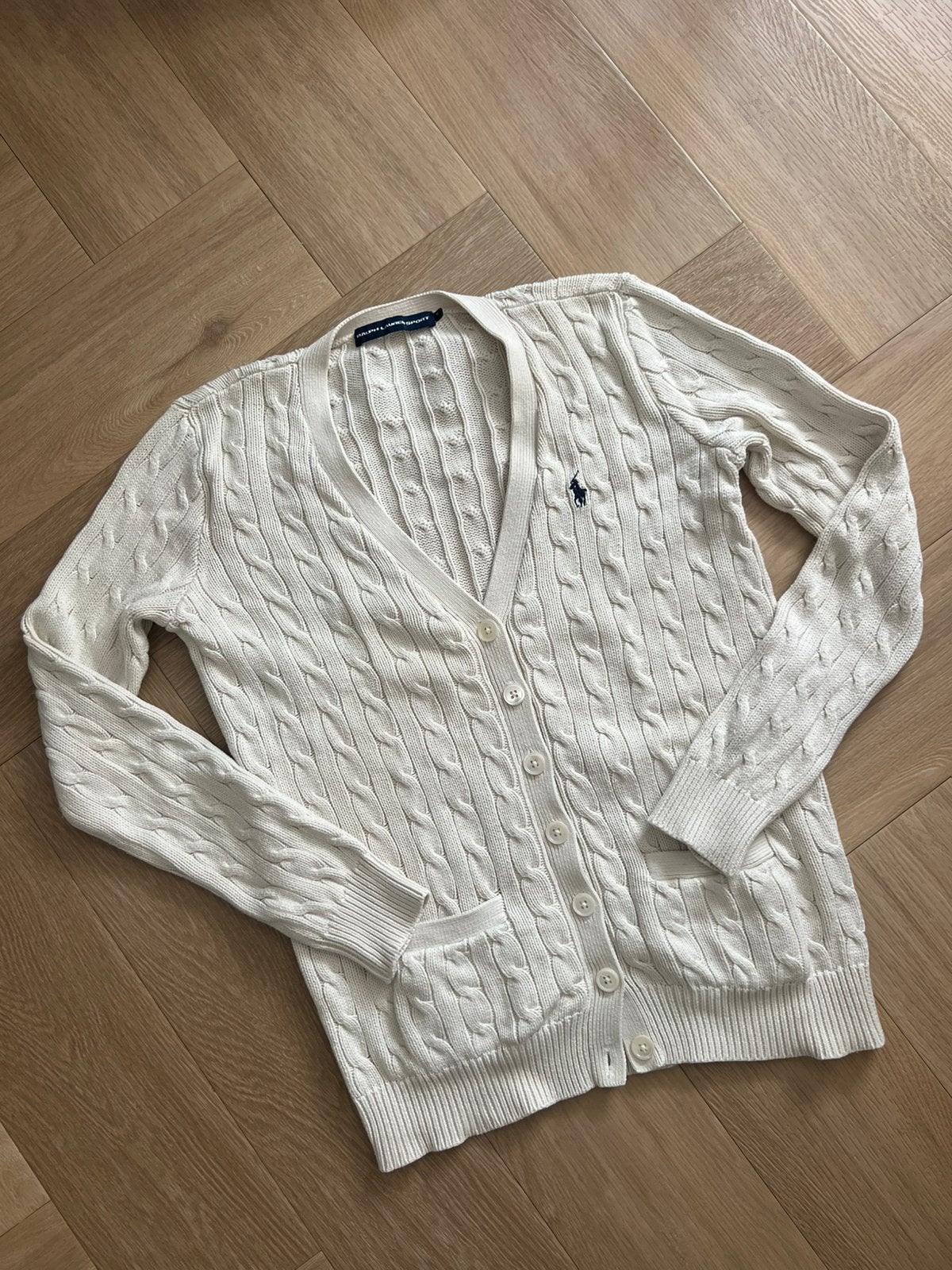 Ralph Lauren kabelvest beige creme wit, Kleding | Dames, Truien en Vesten, Ophalen of Verzenden, Zo goed als nieuw, Maat 38/40 (M)