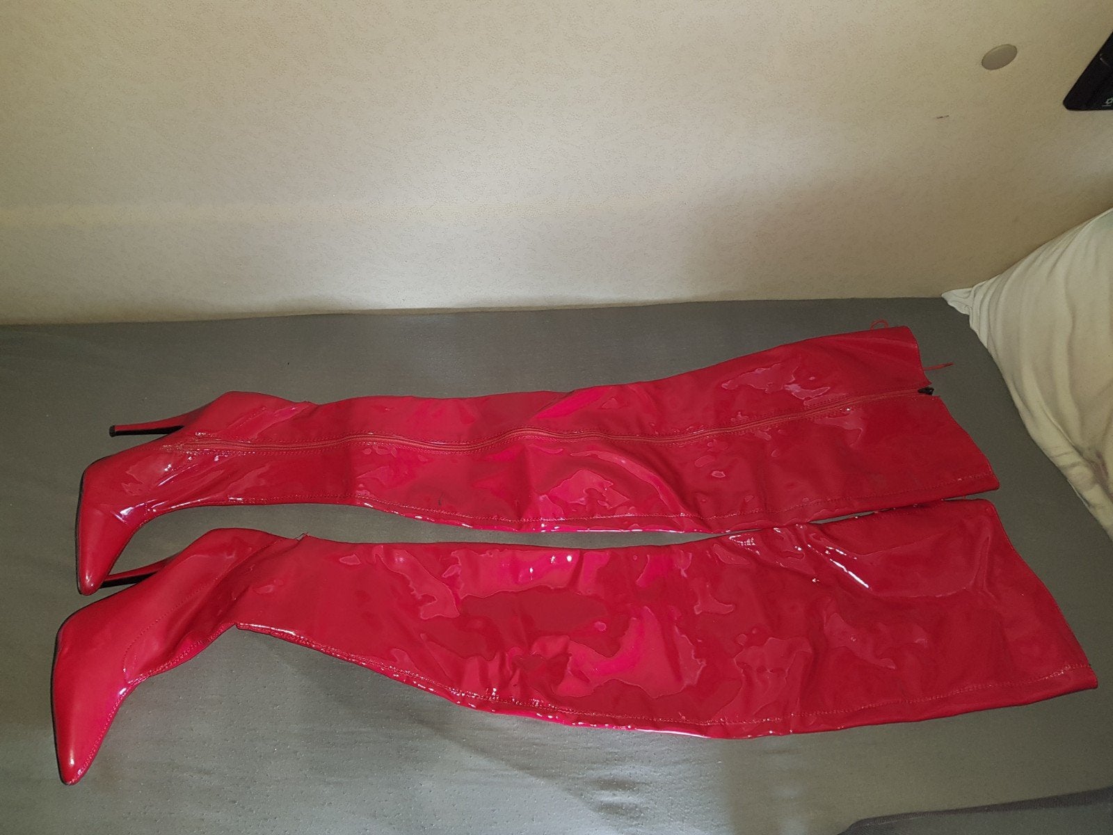 Lange rode lak laarzen, maat 41, Kleding | Dames, Schoenen, Ophalen, Gedragen, Rood, Hoge laarzen