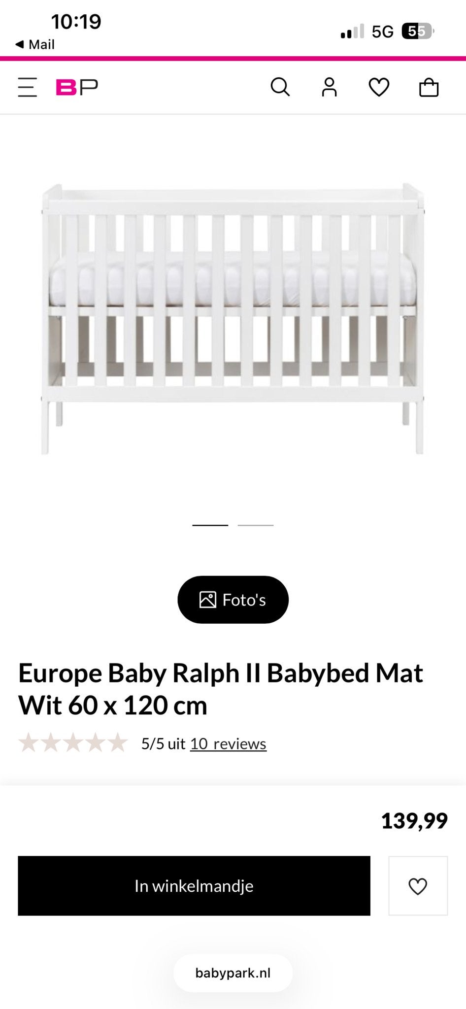 Europe Baby Ralph II Babybed Wit 60 x 120 cm, Ophalen, Nieuw, Ledikant