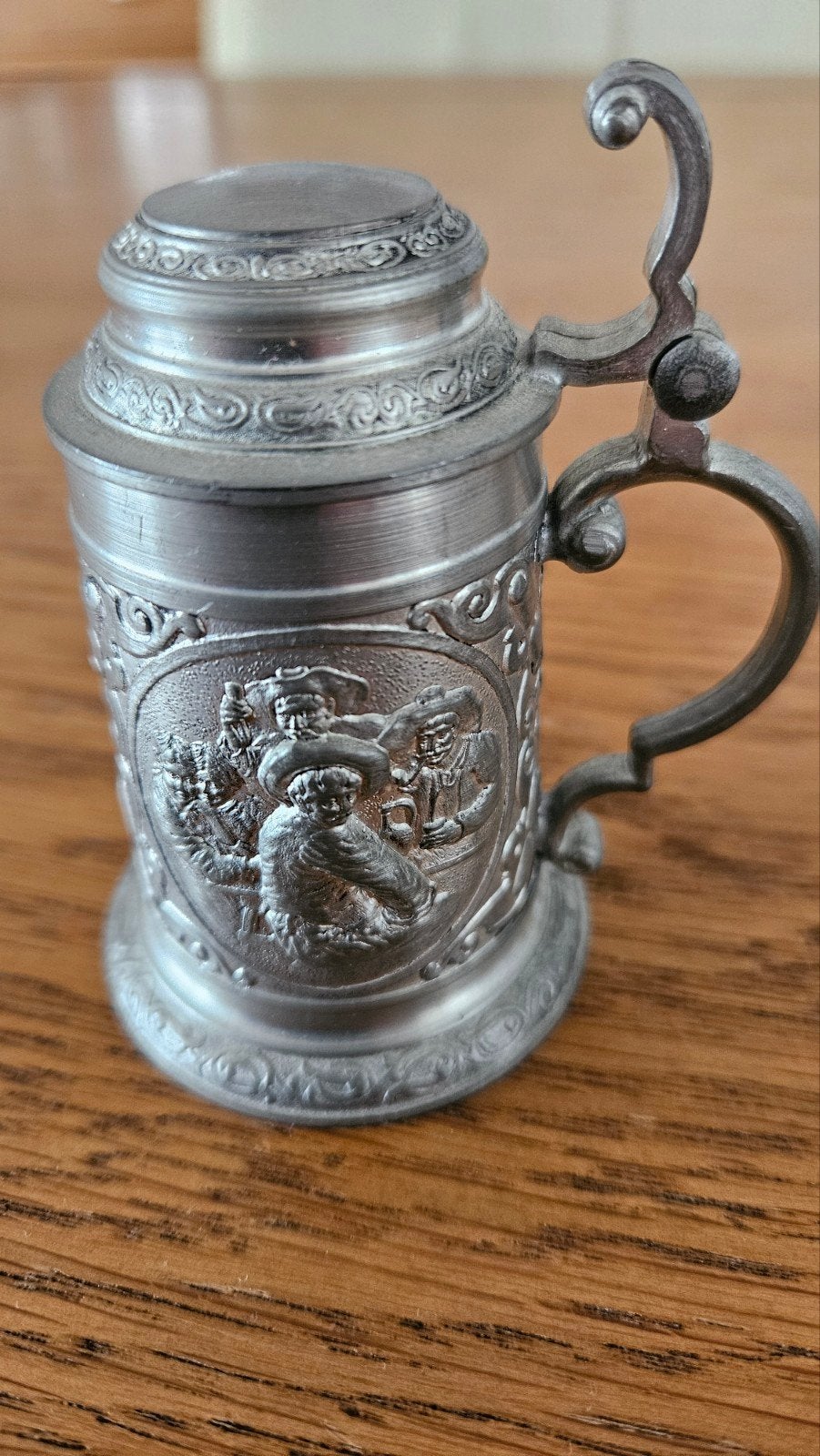 Vintage SKS Zinn 95% tinnen mini bierpul met reliëf, Antiek en Kunst, Ophalen of Verzenden