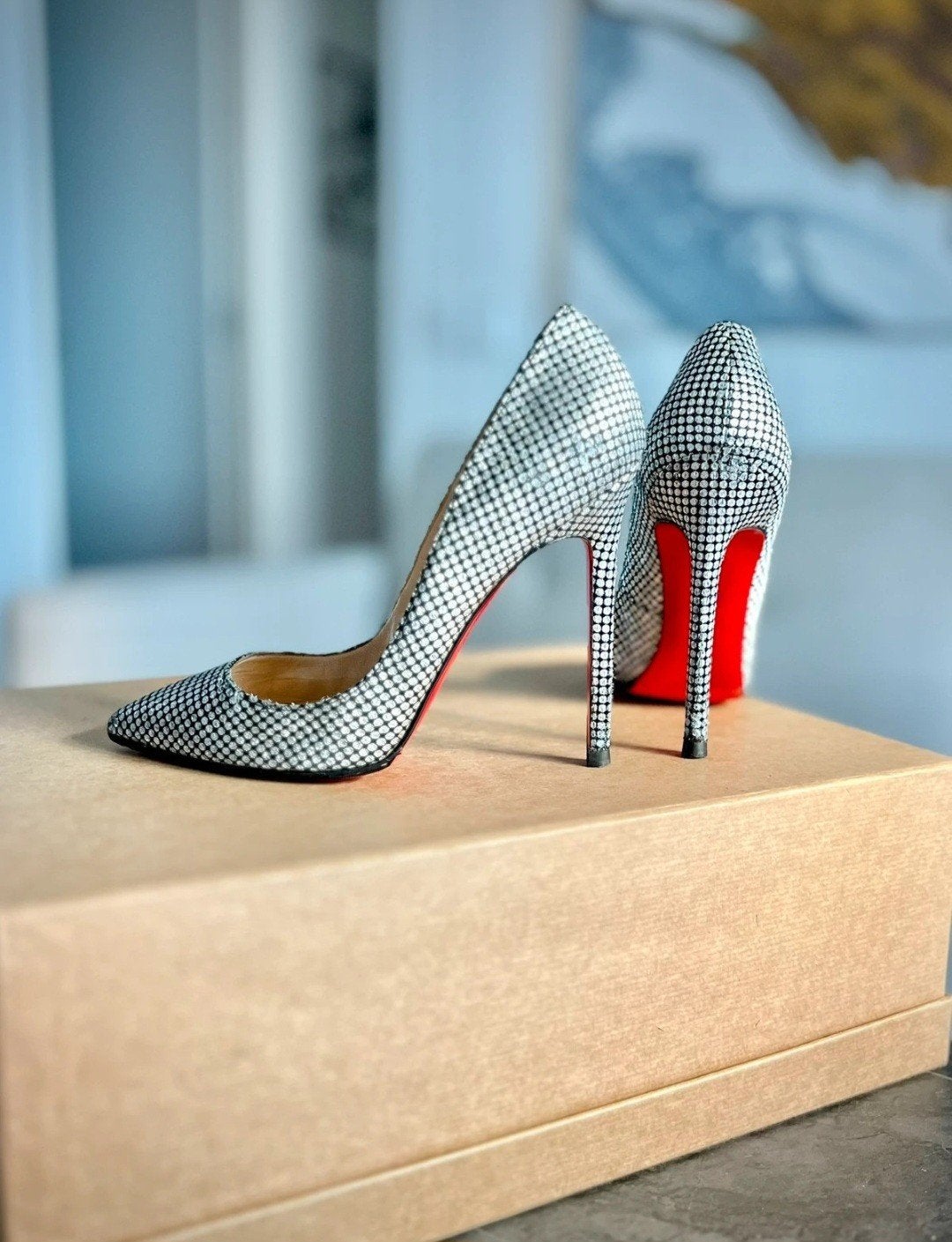 Christian Louboutin Pumps - Zilver/Zwart Maat 38, Pumps, Zwart, Ophalen of Verzenden, Zo goed als nieuw
