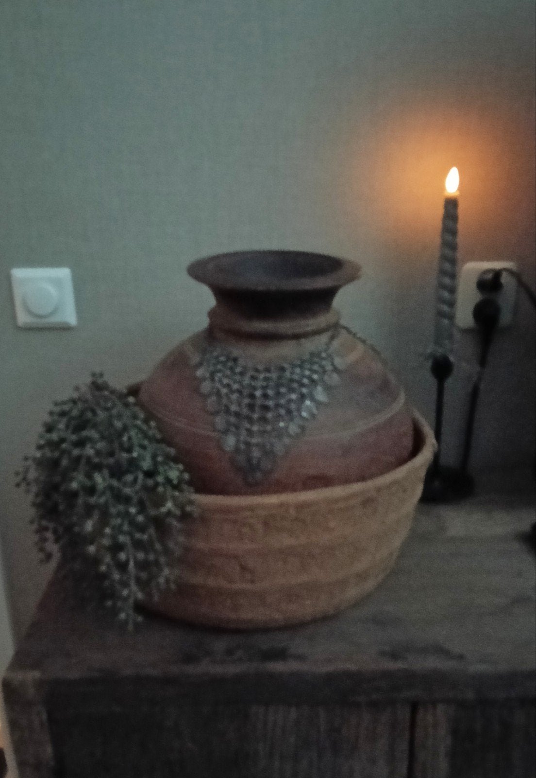 sobere/brocante/luksa/India leem mand, Mand, Rond, Ophalen of Verzenden, Zo goed als nieuw