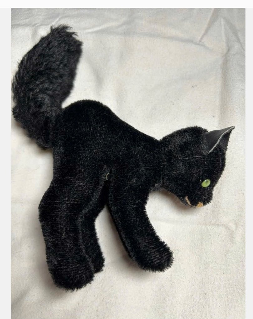 Steiff zwarte kat, jaren ‘50-‘60 / geen knop meer, Ophalen of Verzenden