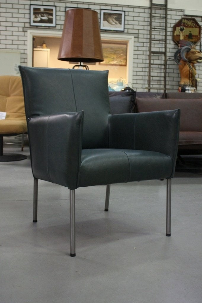 Luxe fauteuil Triton Jess Design echt leer donkergroen, Ophalen, Minder dan 75 cm, Zo goed als nieuw, Leer