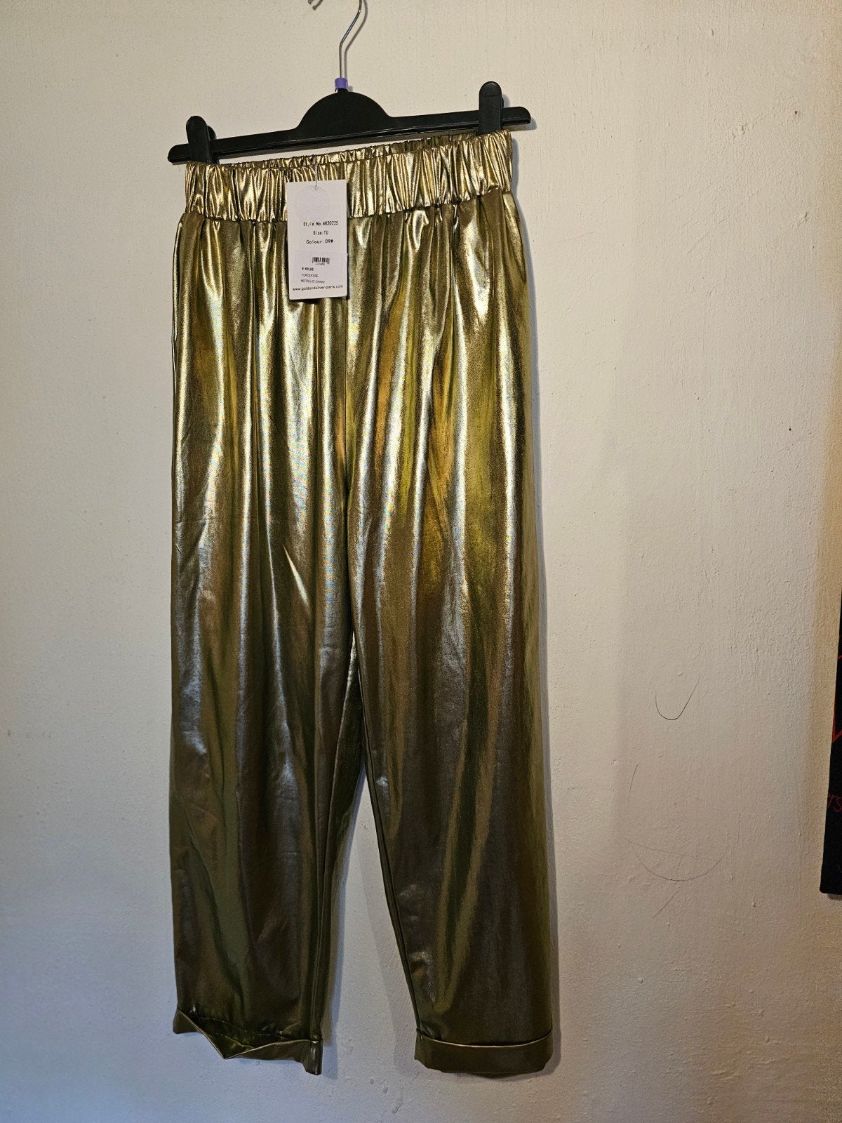 Gouden Metallic Broek - Gold & Silver Paris, Maat 38/40 (M), Overige kleuren, Nieuw, Ophalen of Verzenden
