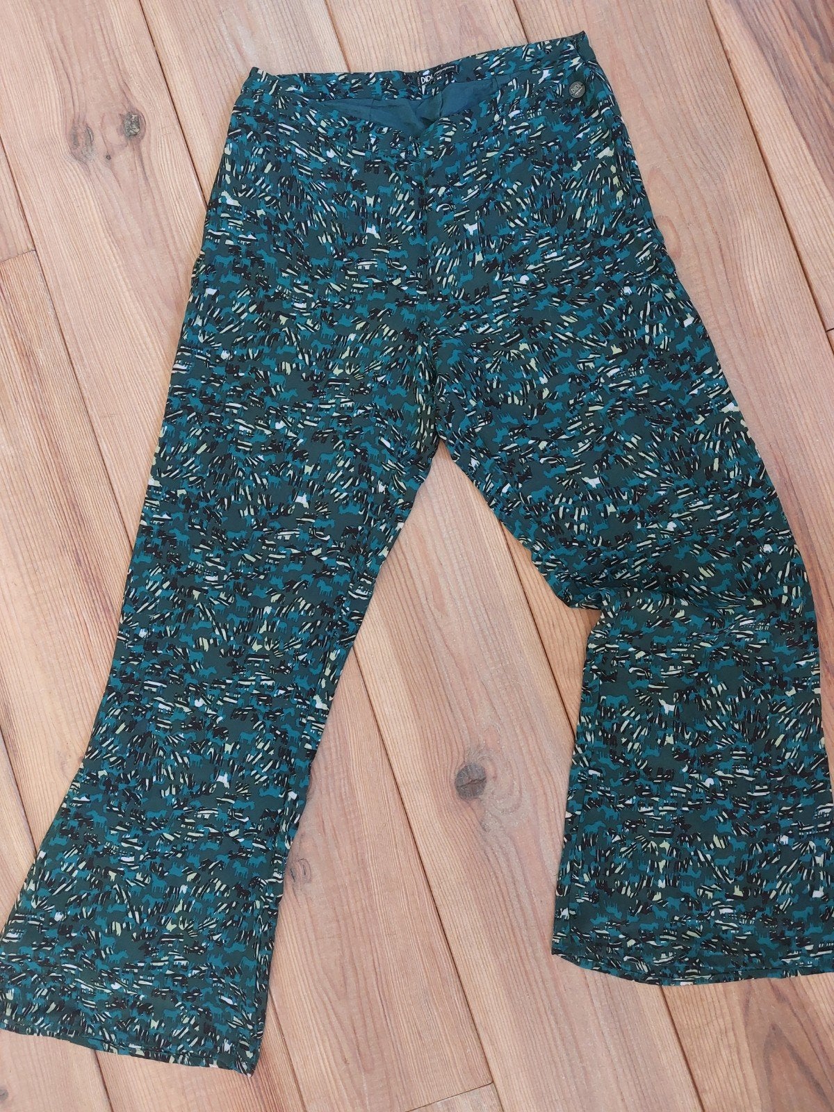 Superleuke DIDI pantalon/broek,groen met paarden, mt 38 (M), Maat 38/40 (M), DIDI, Ophalen of Verzenden, Zo goed als nieuw