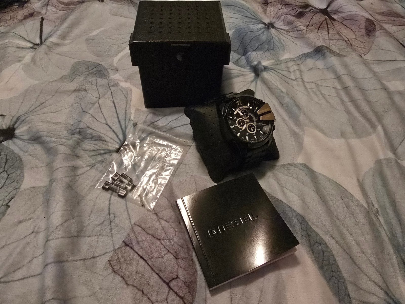 Zwart Diesel horloge met stalen band en doos, Overige merken, Staal, Staal, Polshorloge