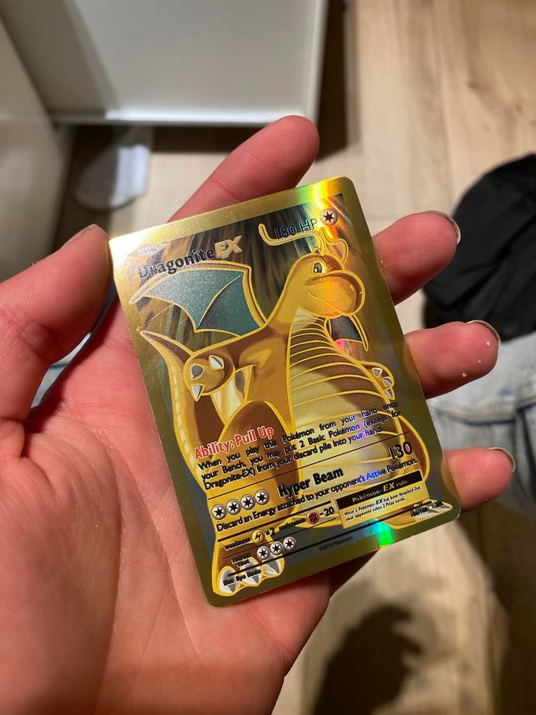 Dragonite EX Gouden Pokémon Kaart - Zeldzaam, Ophalen of Verzenden, Zo goed als nieuw, Losse kaart, Foil