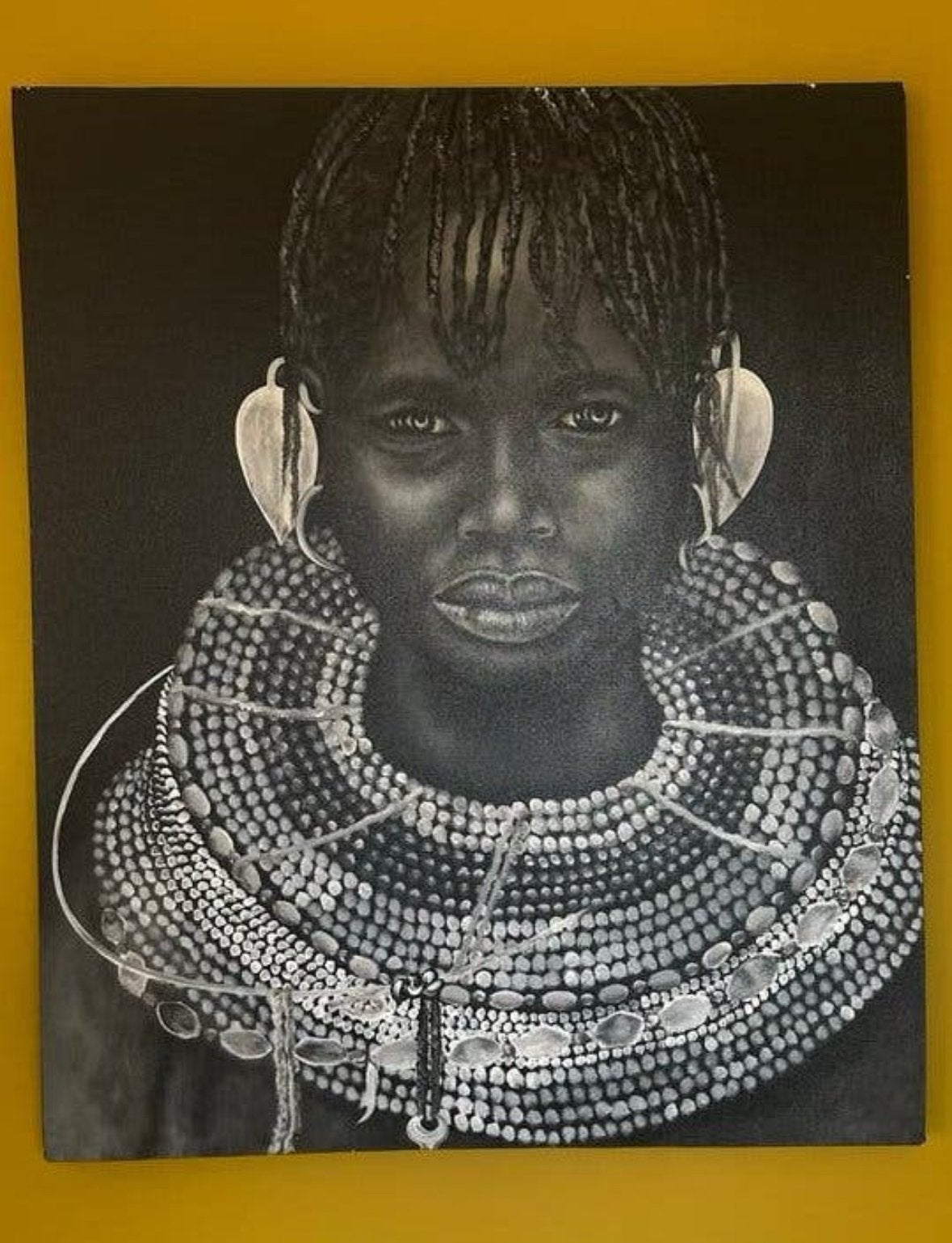 Schilderij Afrikaanse Vrouw met Sieraden - Zwart/Wit 100x120, Ophalen, Schilderij, Afrika, Zwart