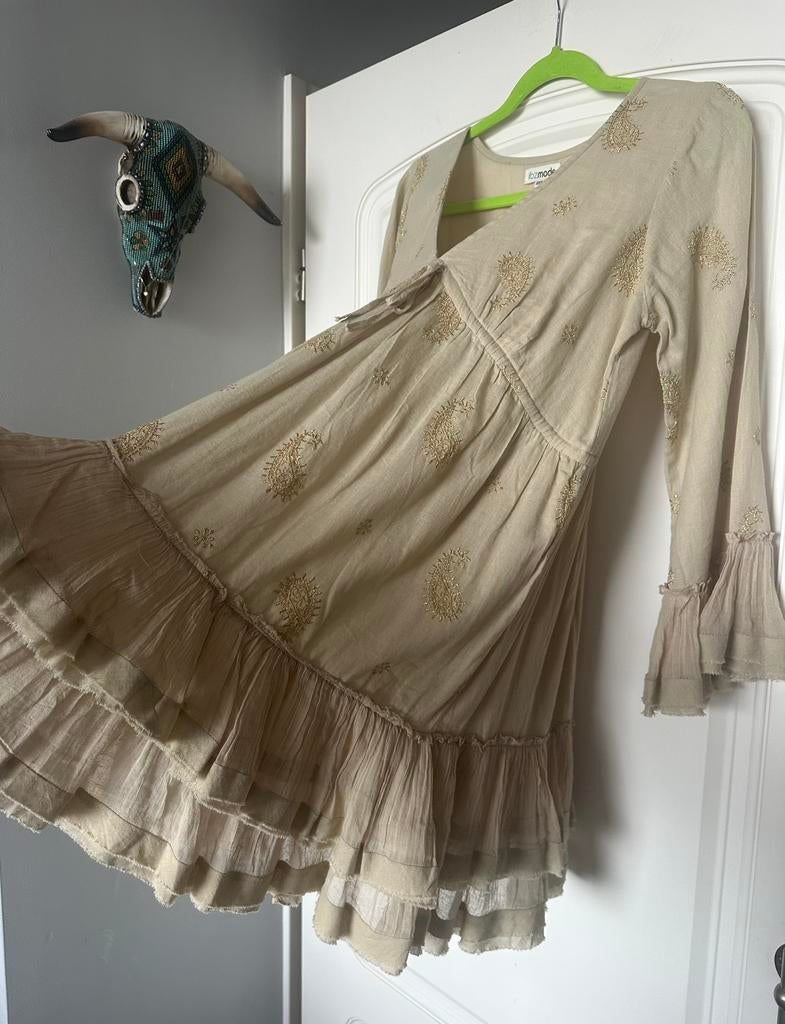 Ibzmode , Boho ibiza jurkje , a-lijn, maat 38, Maat 38/40 (M), Beige, Ophalen of Verzenden, Zo goed als nieuw