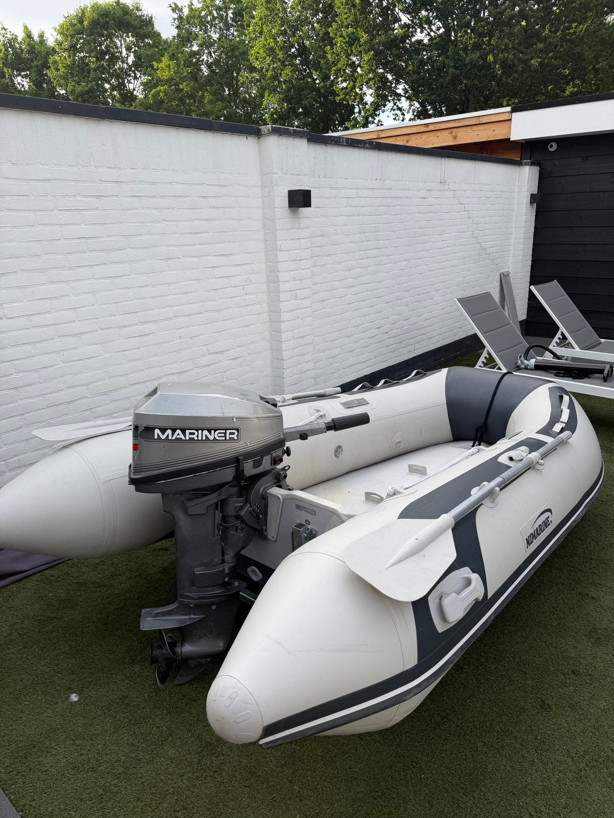 Rubberboot met 8pk Mariner buitenboordmotor, Ophalen, Nimarine, Gebruikt, Inclusief motor