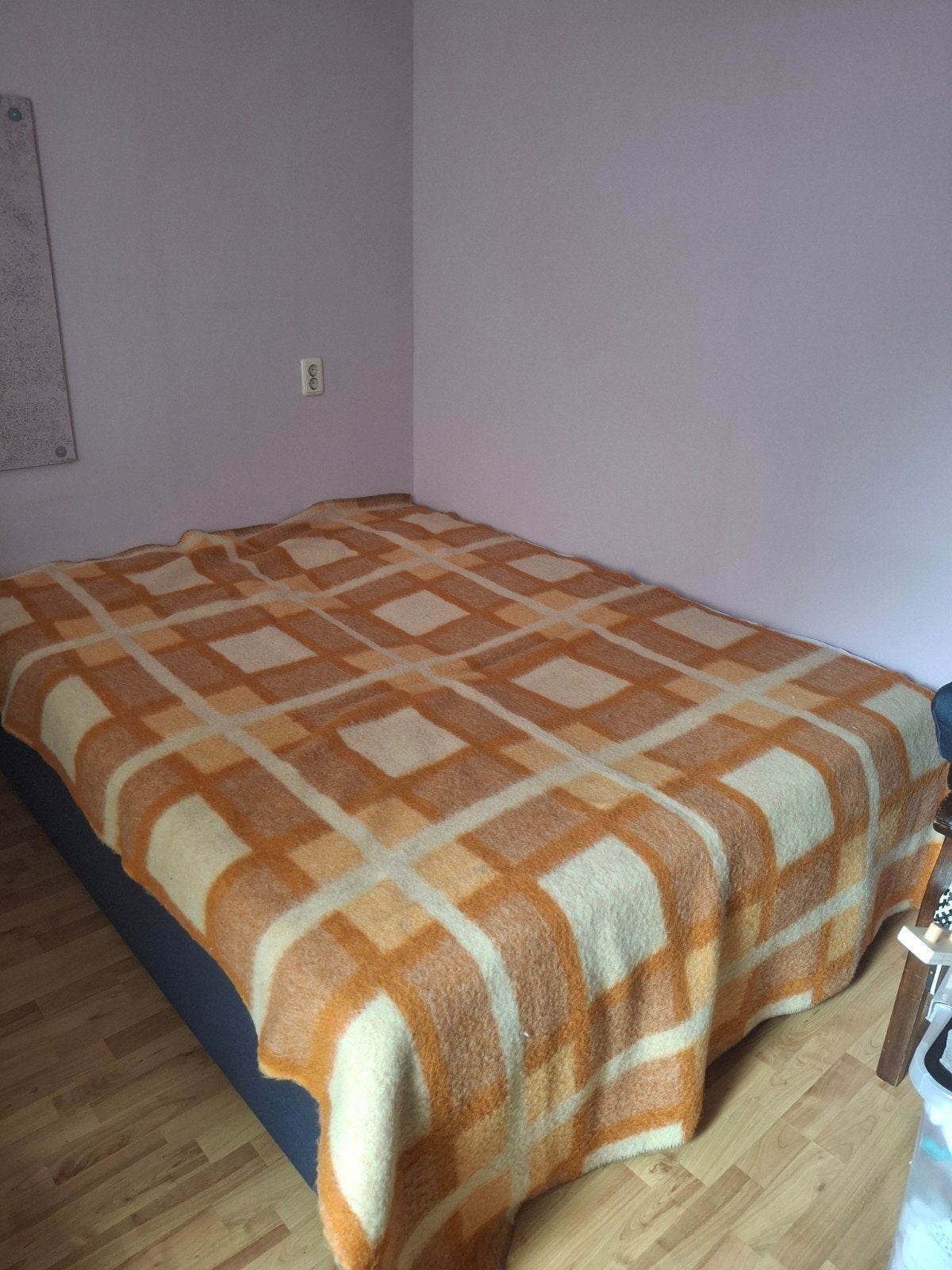 Vintage Leidsche wollen deken - Oranje/Bruin geblokt, Bruin, 200 cm of meer, Zo goed als nieuw, 200 cm of meer